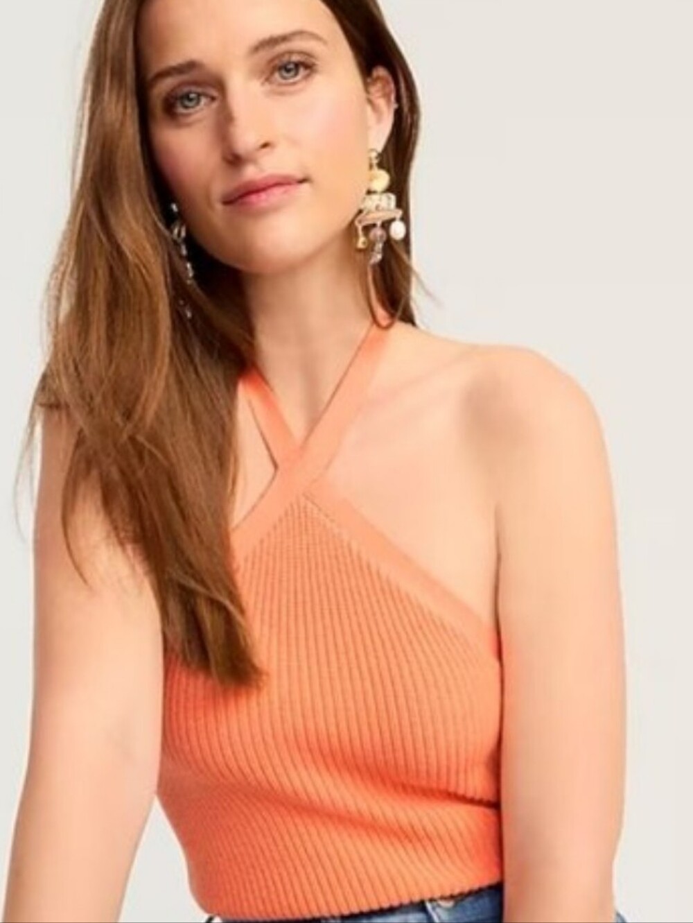 J.Crew Ribbed Knit Halter Sweater Tank Top - Coral Peach Size Large